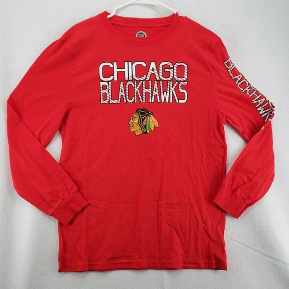 CHICAGO BLACKHAWKS Shirt Men's Long Sleeve Tee Crew Neck Pullover NHL Red 2XL - Picture 2 of 12